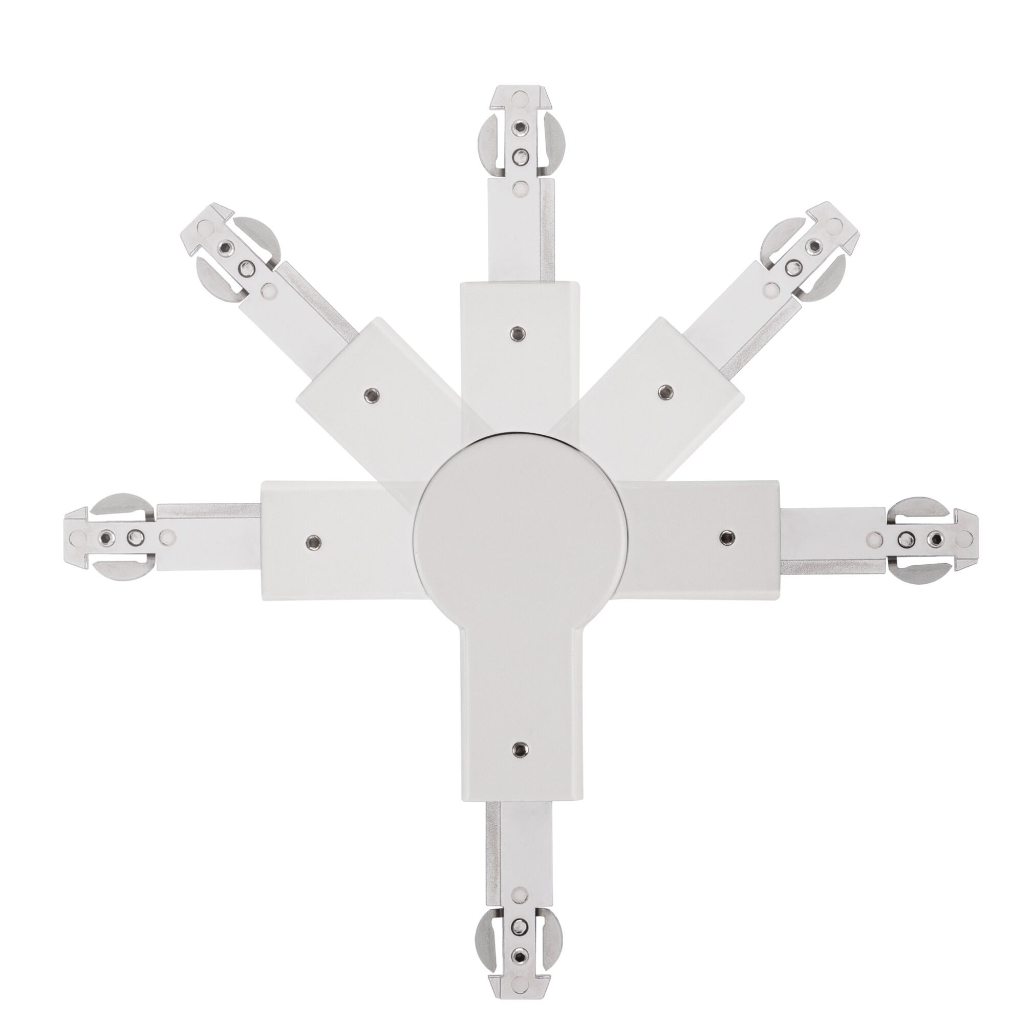 Connecteur métallique blanc à cinq bras avec vis pour systèmes d'éclairage sur rail