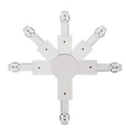 Connecteur métallique blanc à cinq bras avec vis pour systèmes d'éclairage sur rail