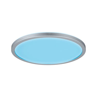 Rundes LED-Deckenlicht mit silbernem Aluminiumrahmen und blauem Licht für moderne Raumbeleuchtung