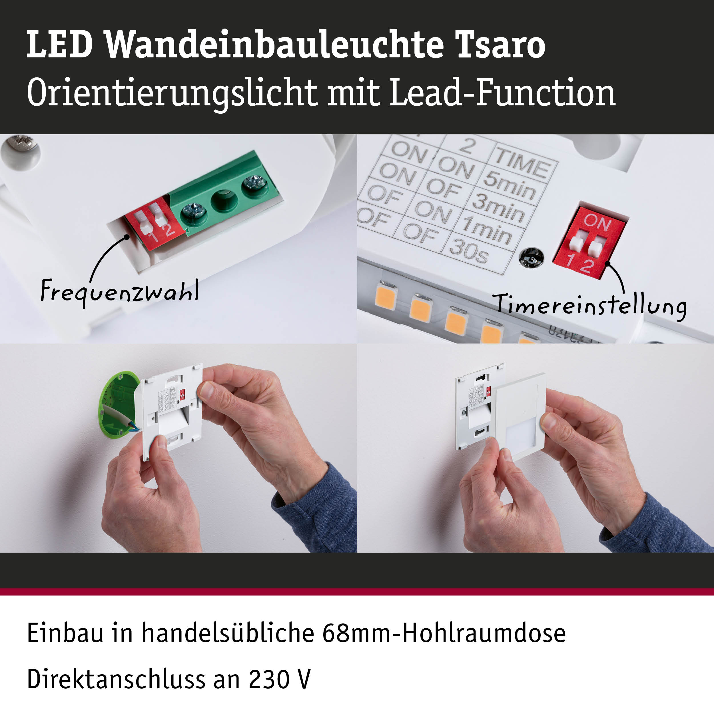 LED Wandeinbauleuchte Tsaro in Weiß mit Timer- und Frequenzeinstellung für Wandmontage