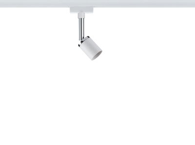 Modern white metal LED spotlight with adjustable head for track lighting systems