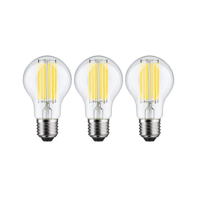 Drie LED-filamentlampen met helder glas en zilveren voet voor energiezuinige verlichting