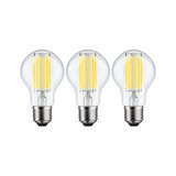 Three LED filament bulbs with clear glass and silver base for energy-efficient lighting solutions