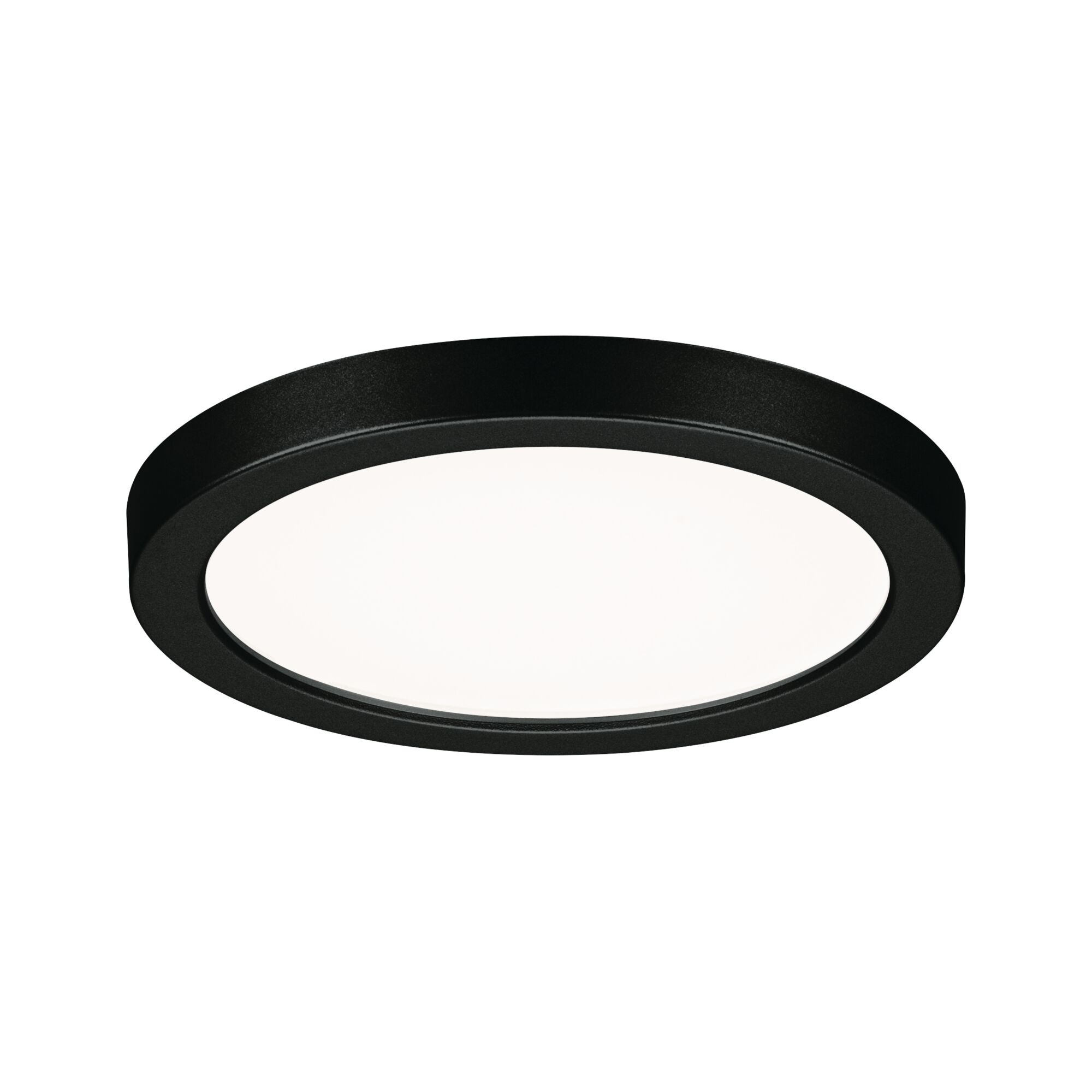 Round LED ceiling light with black metal frame and white diffuser for modern room lighting
