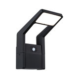 Black metal LED outdoor wall light with motion sensor and modern design for garden and terrace lighting