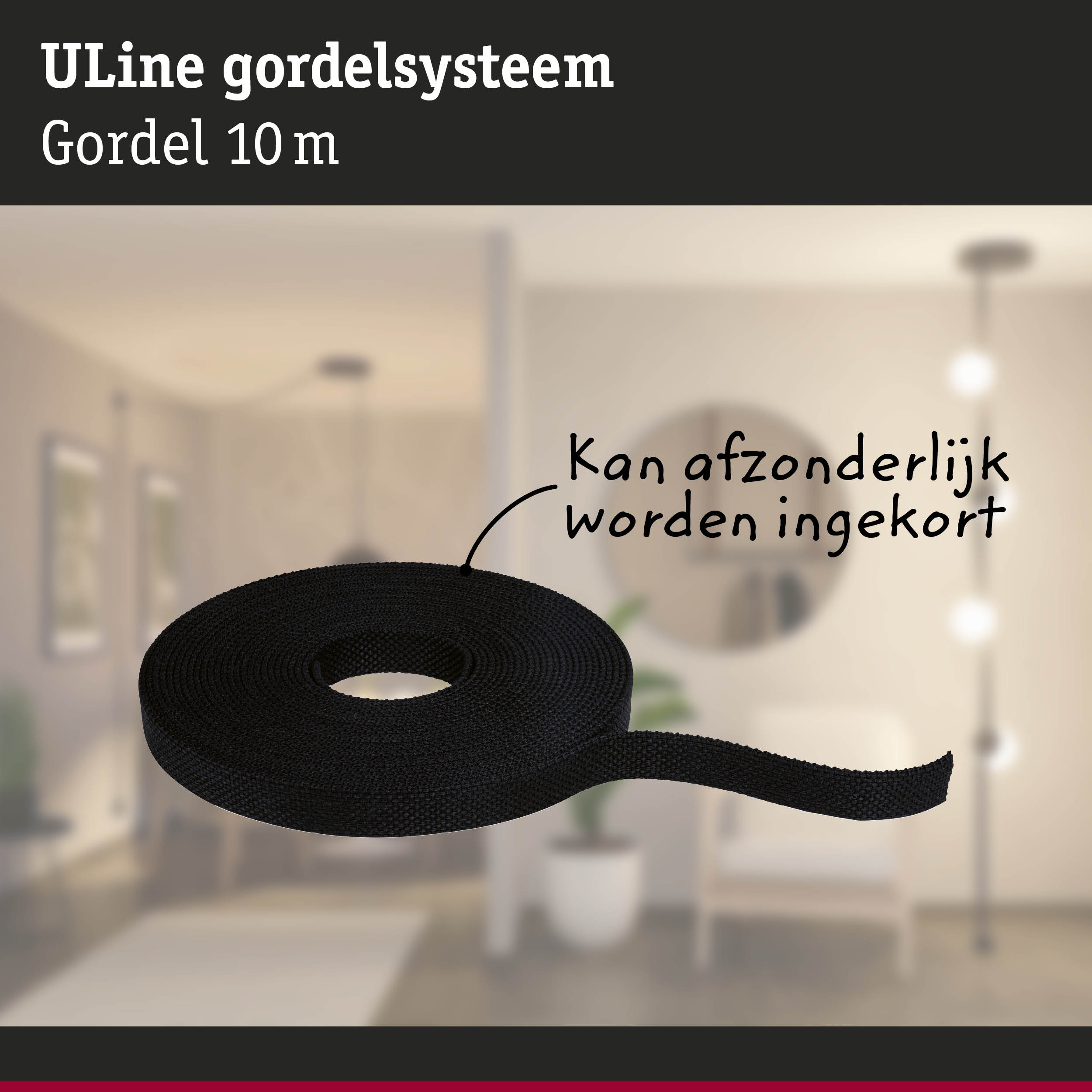 Zwart ULine gordelsysteem van 10 m met verstelbare lengte voor veelzijdig gebruik