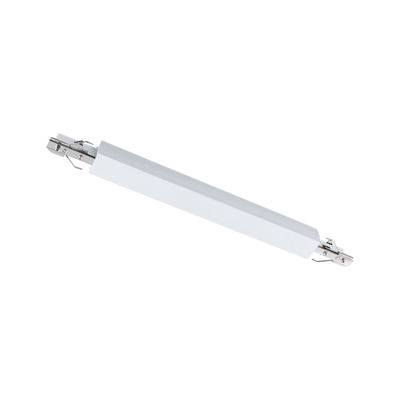 White aluminum connector profile with metal clamps for LED track lighting, modern lighting accessory