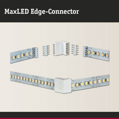 White plastic MaxLED edge connector for flexible 24V LED strips, ideal for LED lighting setups