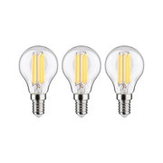 Drie heldere LED-lampen met E14-fitting en warm wit licht voor energiezuinige verlichting.