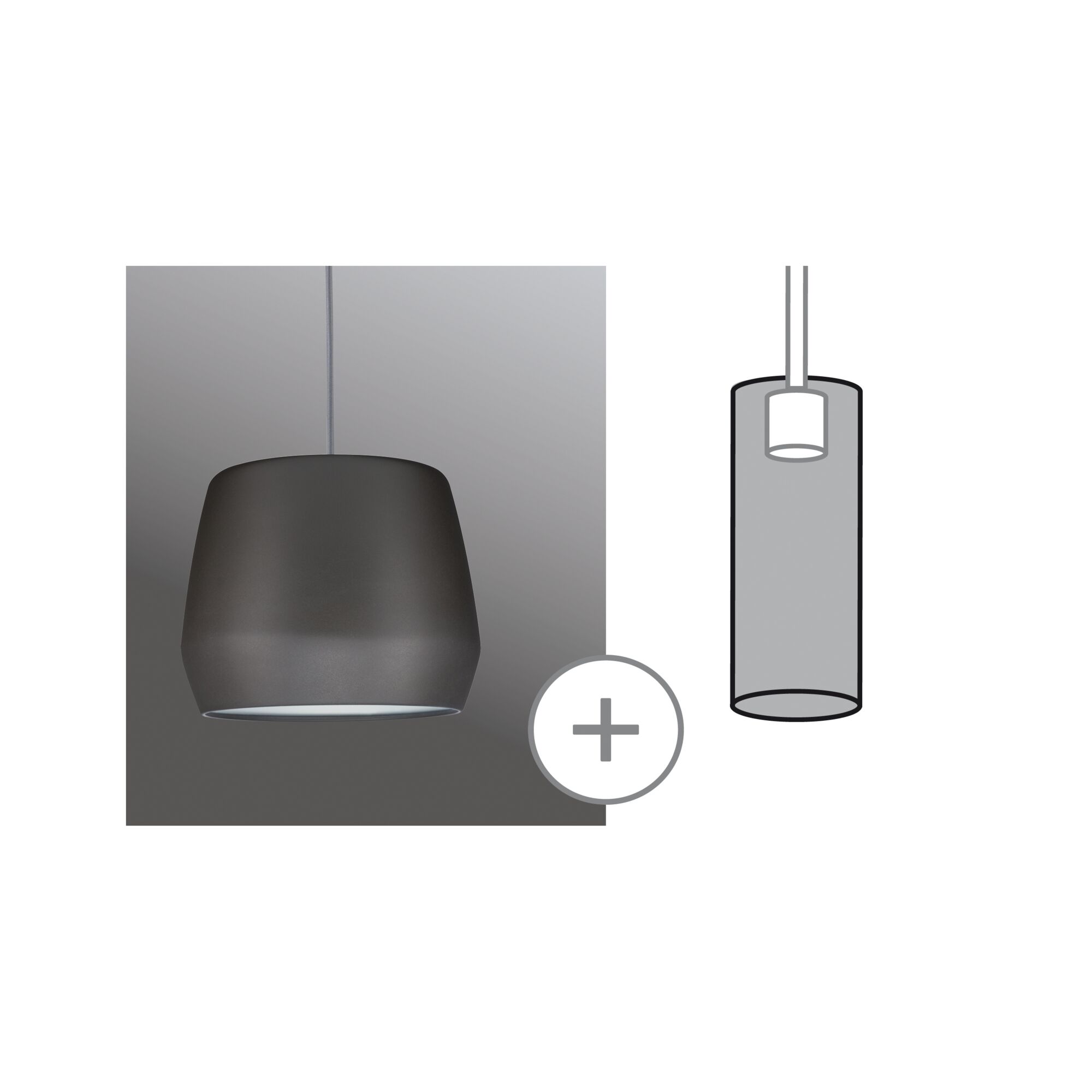 Modern black metal pendant lamp with cylindrical design and diffused light for living spaces