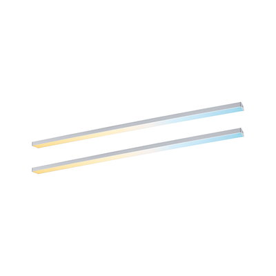 To slanke aluminium LED-strips med varmt og koldt hvidt lys til moderne rumbelysning.