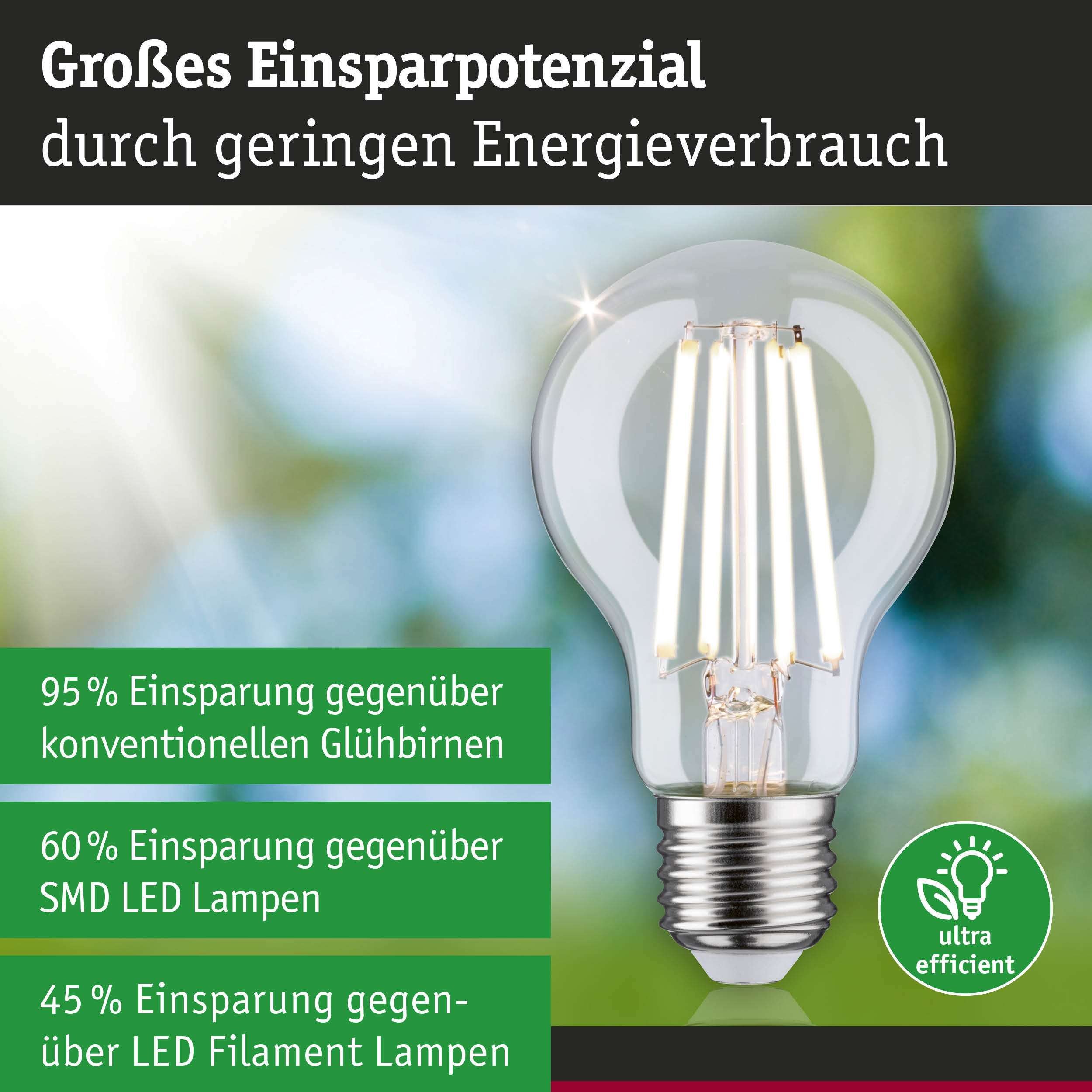 Energiesparende LED-Glühbirne mit klarem Glas und E27-Fassung für nachhaltige Beleuchtung