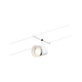 White LED cable spotlight with round lens and chrome ring for modern lighting systems
