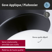 Applique Gove en métal noir avec verre opale, amovible sans outils, luminaire mural de haute qualité