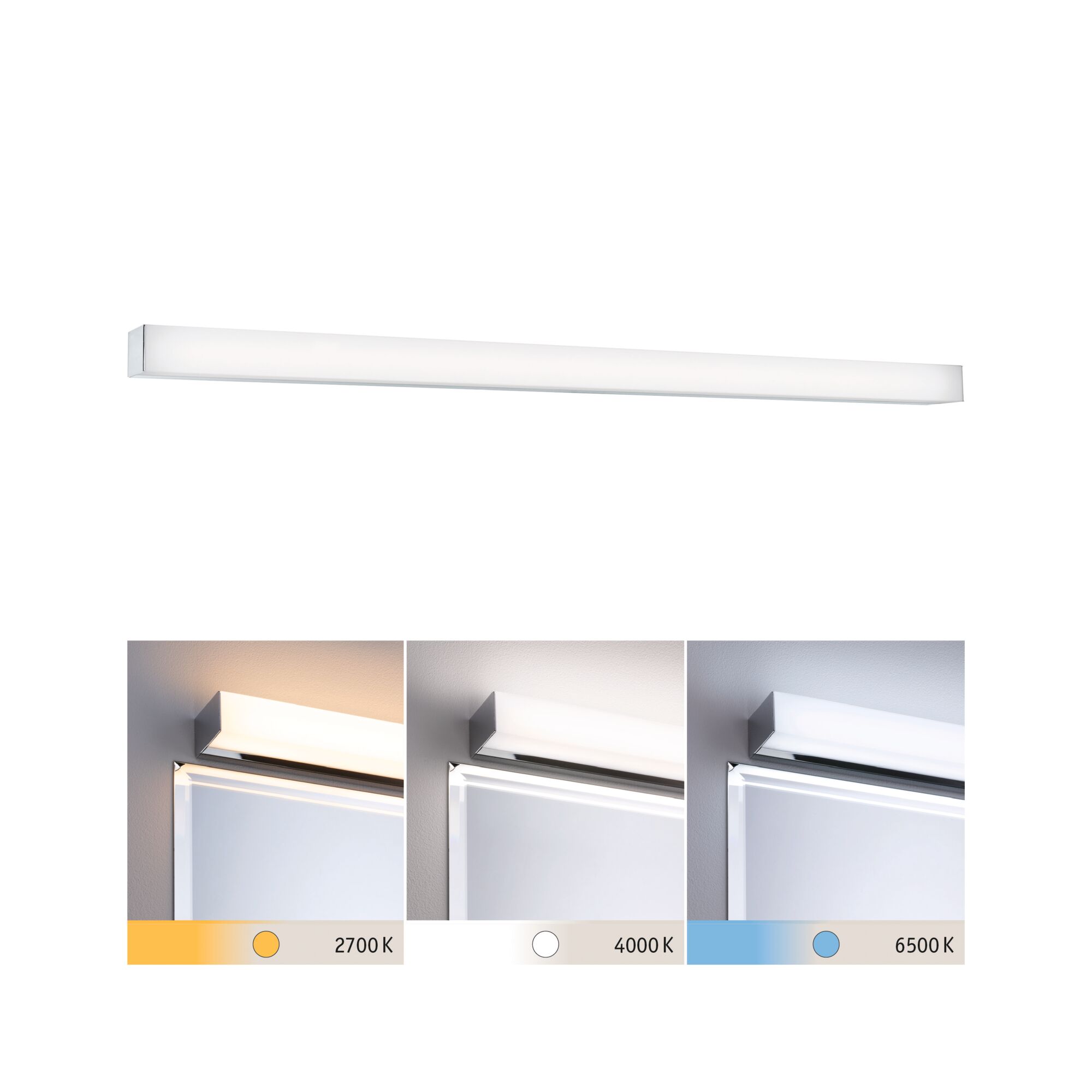 Applique murale LED blanche moderne avec cadre chromé, dimmable avec température de couleur de 2700K à 6500K
