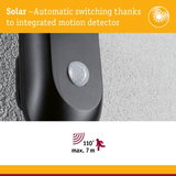 Black solar motion detector with 110° detection angle and 7m range for outdoor lighting control