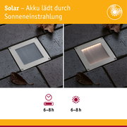 Solar LED Bodeneinbauleuchte Sorea Dämmerungssensor IP67 eckig 100x100mm 3000K 0,1W 6lm 3,7V Eisen gebürstet ABS/Polycarbonat/Edelstahl