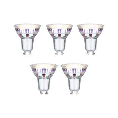 Sæt med fem GU10 LED-spotlys med klart glas og sølvbase til energieffektiv belysning