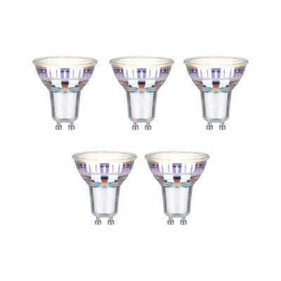 Sæt med fem GU10 LED-spotlys med klart glas og sølvbase til energieffektiv belysning