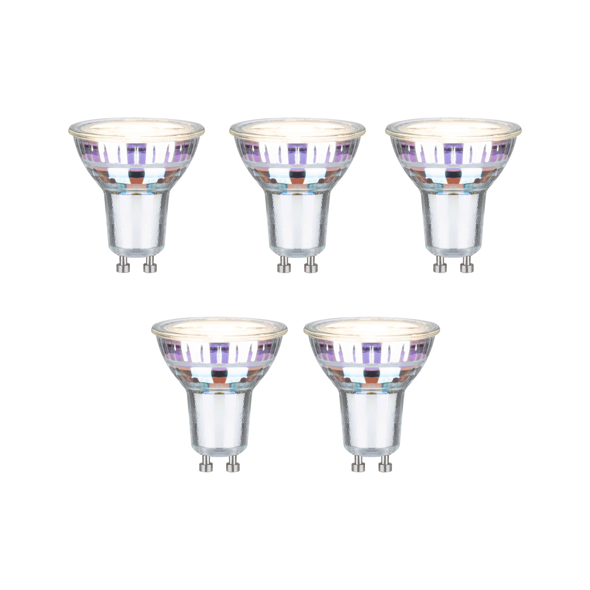 Efficient-Line Kit Réflecteur LED 5x450lm 5x2,5W 3000K Argent Lot de cinq spots LED GU10 avec verre transparent et base argentée pour éclairage économique