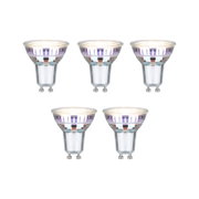 Vijf GU10 LED-spotlights met helder glas en zilveren voet voor energiezuinige verlichting