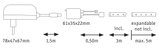 Technical drawing of a power adapter 78x47x67mm with cable extensions for LED lighting systems.
