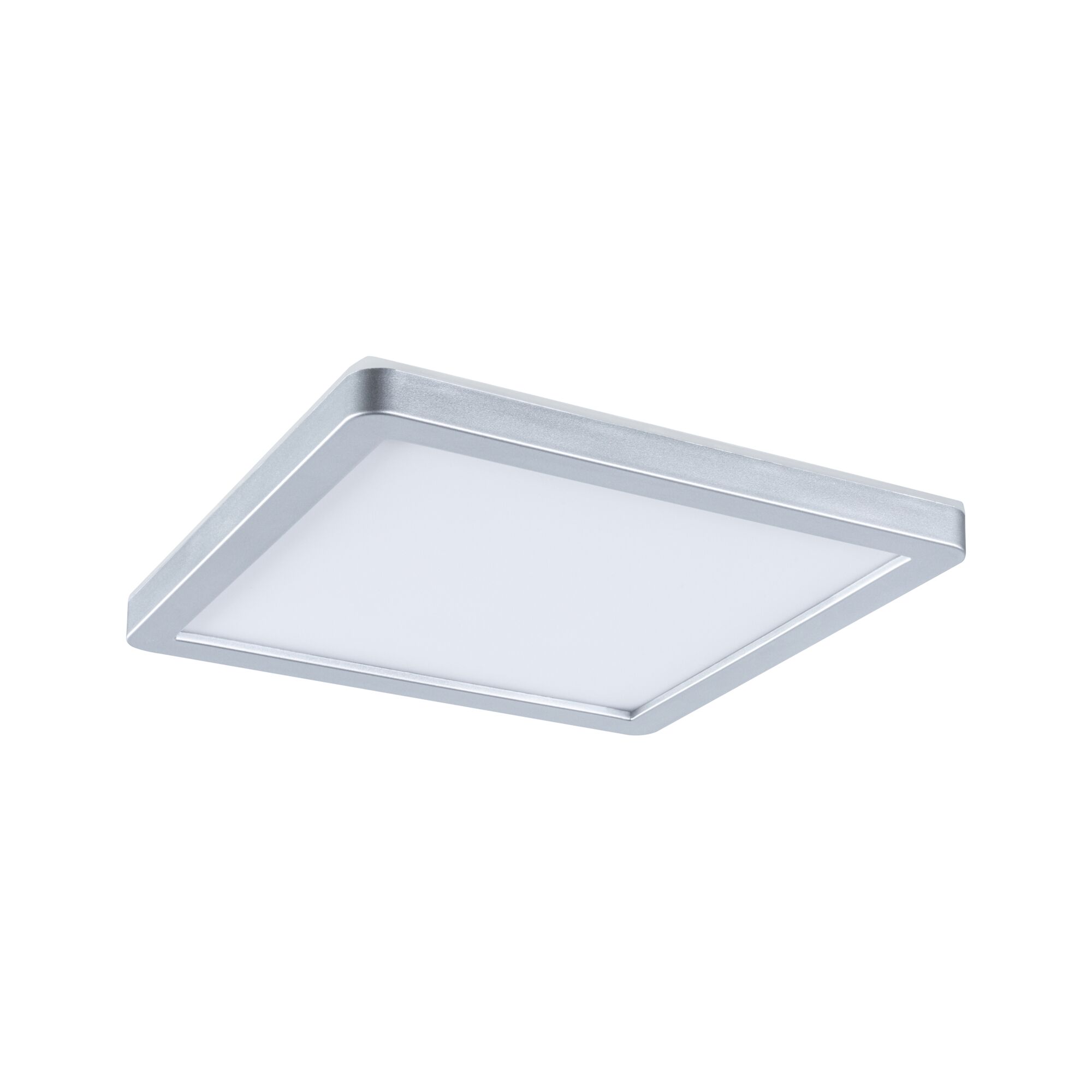 Plafonnier LED carré avec cadre en aluminium argenté et diffuseur blanc pour éclairage moderne