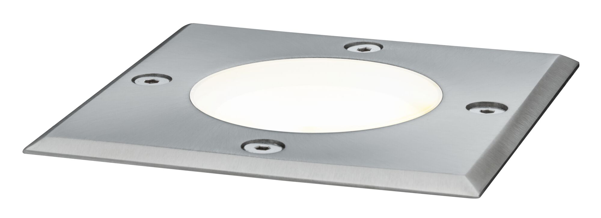 Quadratischer Edelstahl-Einbauleuchte mit warmweißem LED-Licht und vier Schrauben für Außenbereiche