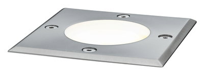 Square stainless steel recessed light with warm white LED and four screws for outdoor use