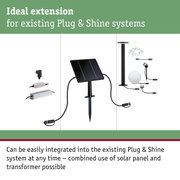 Black solar panel with ground spike and cables for Plug & Shine lighting system extension