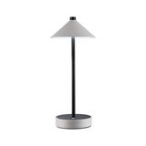 Modern table lamp with black metal rod and grey leather shade and base for stylish lighting