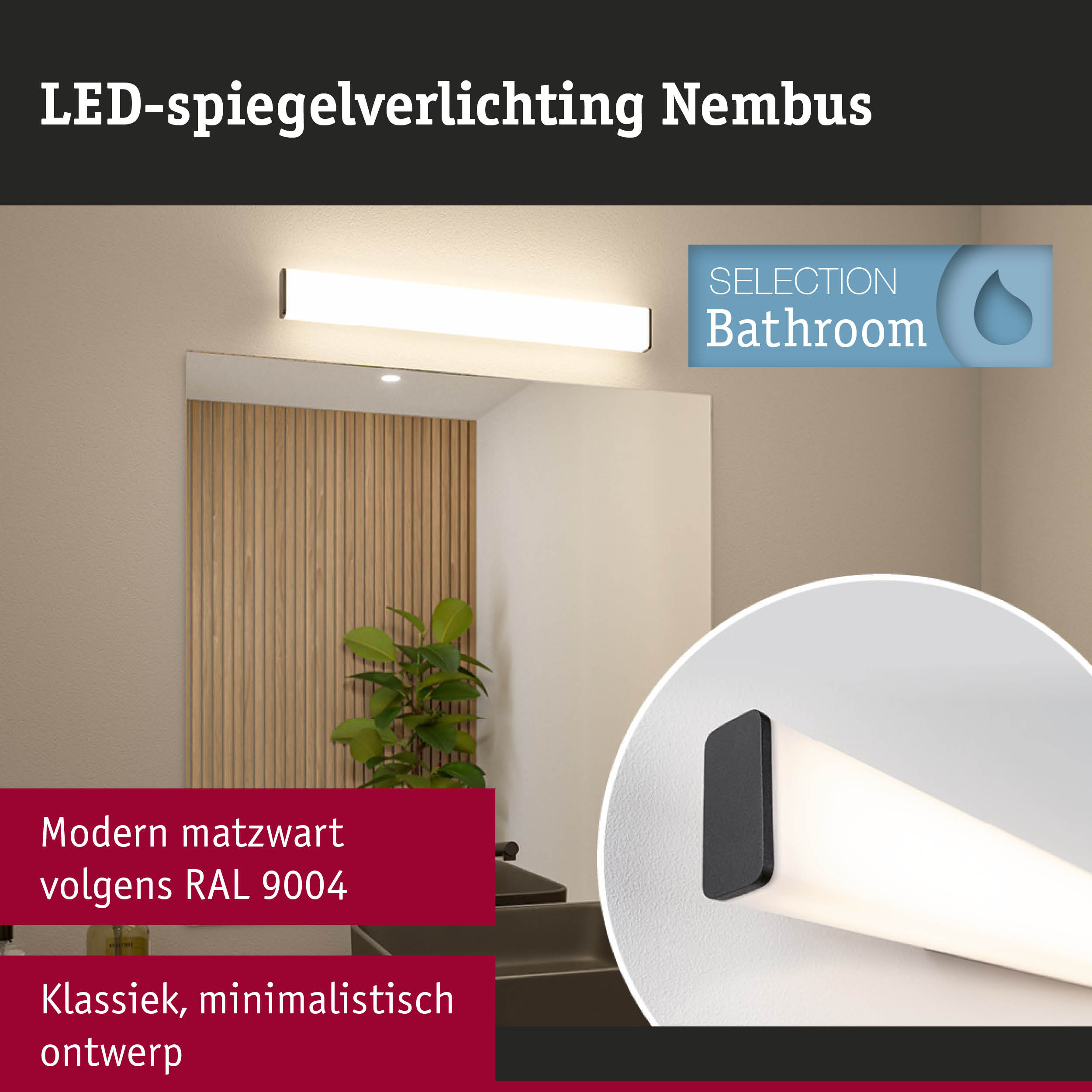 Moderne matzwarte LED-spiegelverlichting Nimbus voor badkamer met klassiek minimalistisch ontwerp