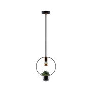 Modern black metal pendant light with copper accents and built-in plant holder for home decor