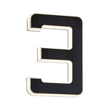 Modern black solar LED house number 3 with white frame and energy-saving lighting
