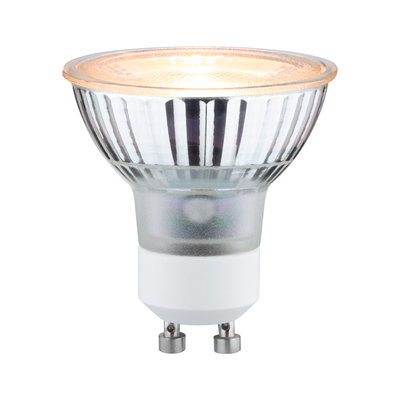 Halogen reflector lamp with GU10 base made of clear glass for focused lighting