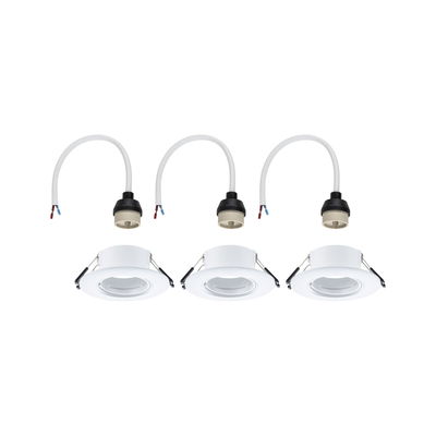 Set of three white recessed spotlights with cable and socket for LED ceiling installation