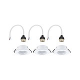 Set of three white recessed spotlights with cable and socket for LED ceiling installation