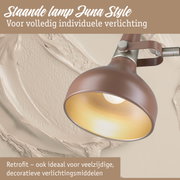 Staande lamp Luna Style in bruin met gouden binnenkant voor individuele verlichting