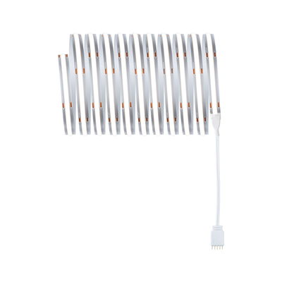 Flexible white LED strip light with connector cable for modern lighting applications.
