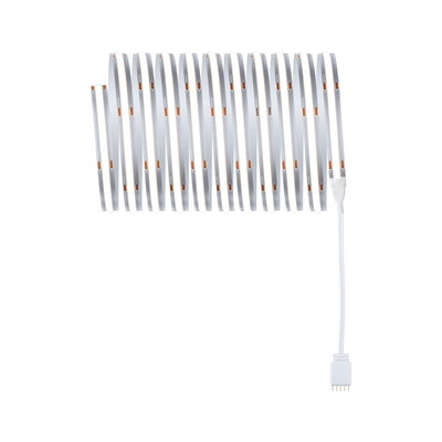 Flexible white LED strip light with connector cable for modern lighting applications.