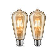 Twee vintage LED-lampen met amberkleurig glas en E27-fitting voor decoratieve verlichting