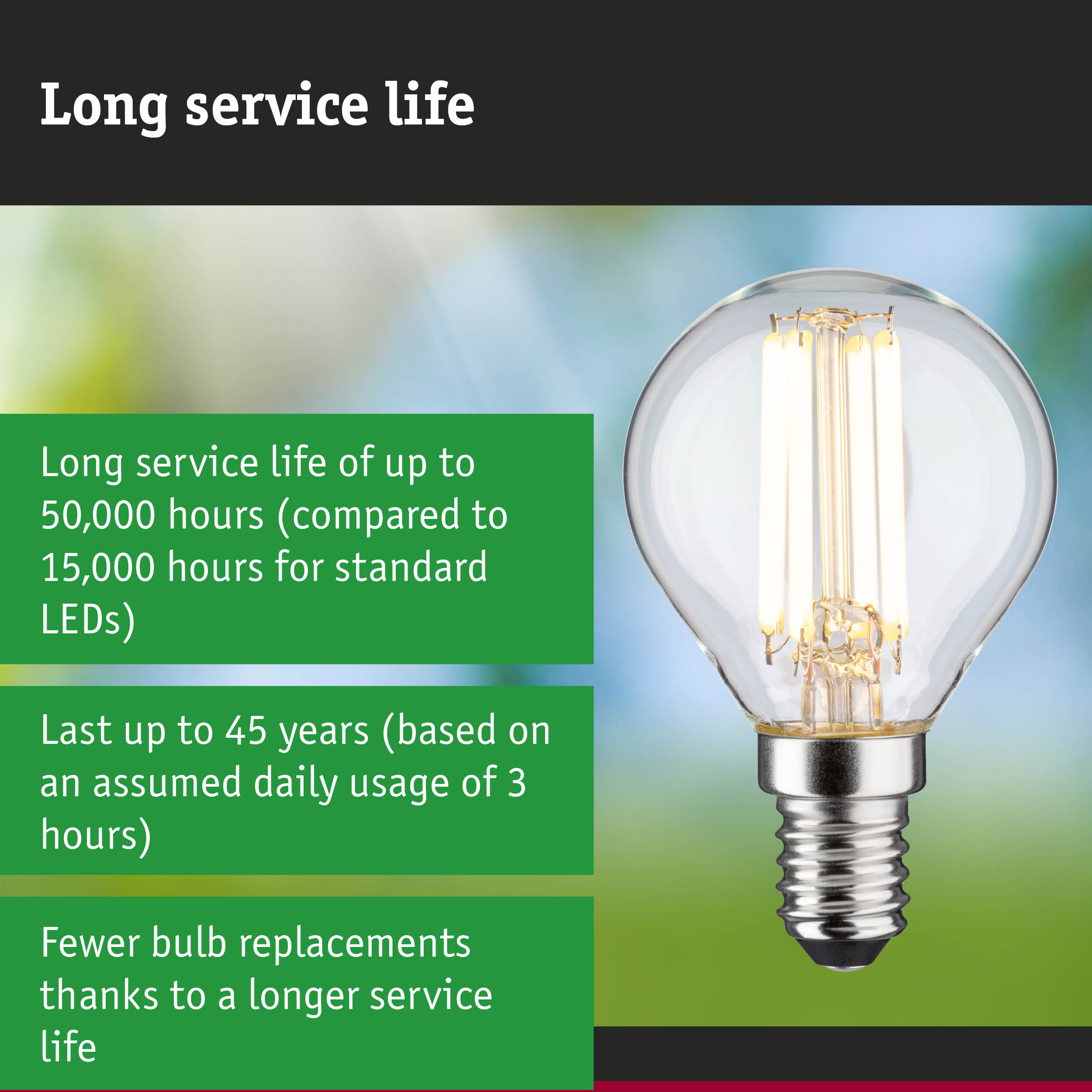 LED lamp with 3.5 times longer service life than conventional lamps, energy-saving lighting solution