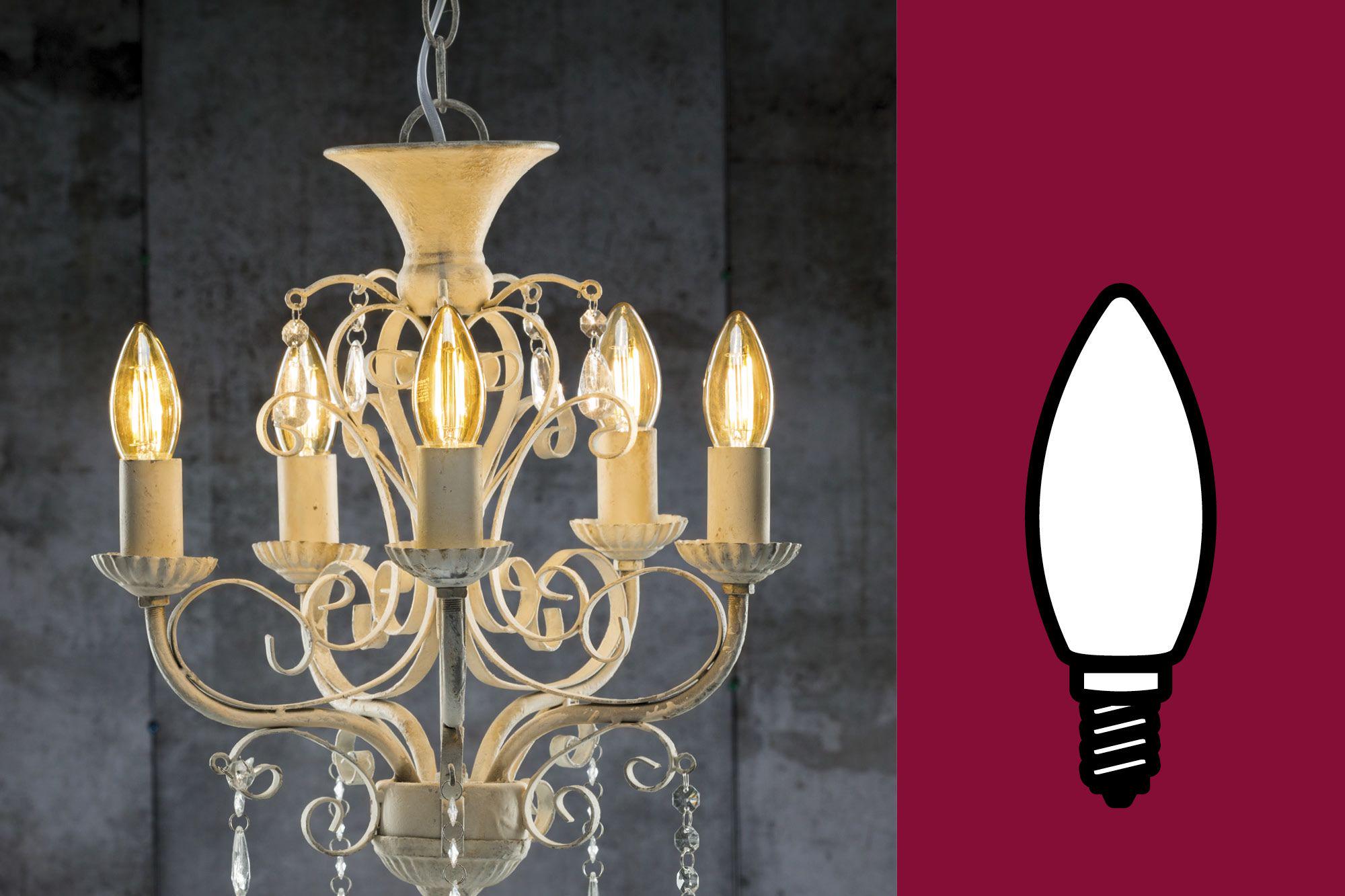 Lampe bougie blanche antique en métal avec cinq ampoules LED E14 pour éclairage décoratif