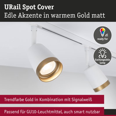 URail Spot Cover in Gold matt und Signalweiß, passend für GU10-Leuchtmittel, smart nutzbar