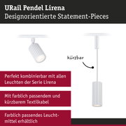 Weißer URail Pendel Lirena Leuchtenkopf mit gerilltem Design und kürzbarem Textilkabel für flexible Beleuchtung