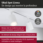 Spot URail Lirena blanc en aluminium avec design lamellaire, compatible ampoules GU10 et systèmes intelligents