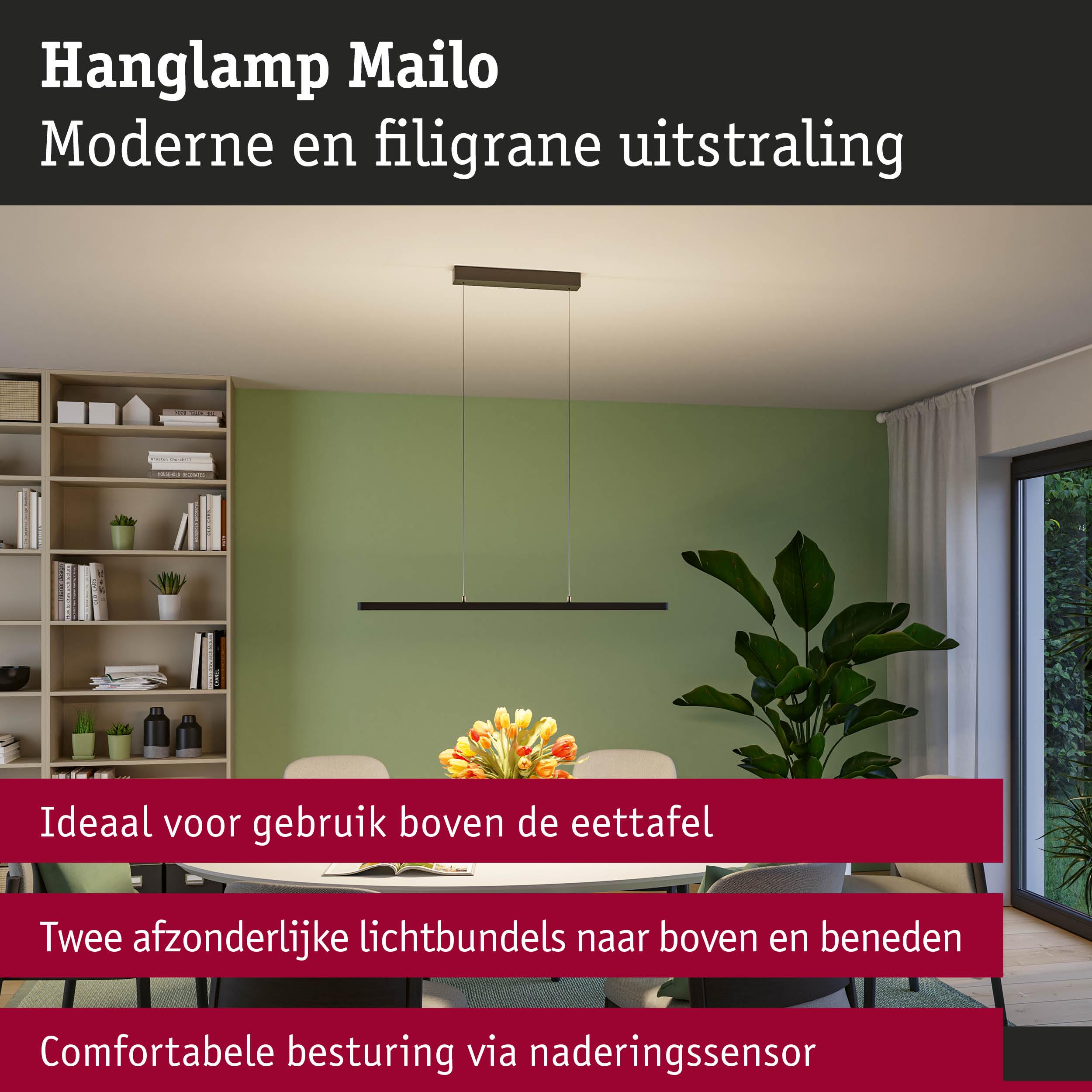Moderne zwarte hanglamp Mailo met filigrain design, ideaal voor boven de eettafel met nadering sensor