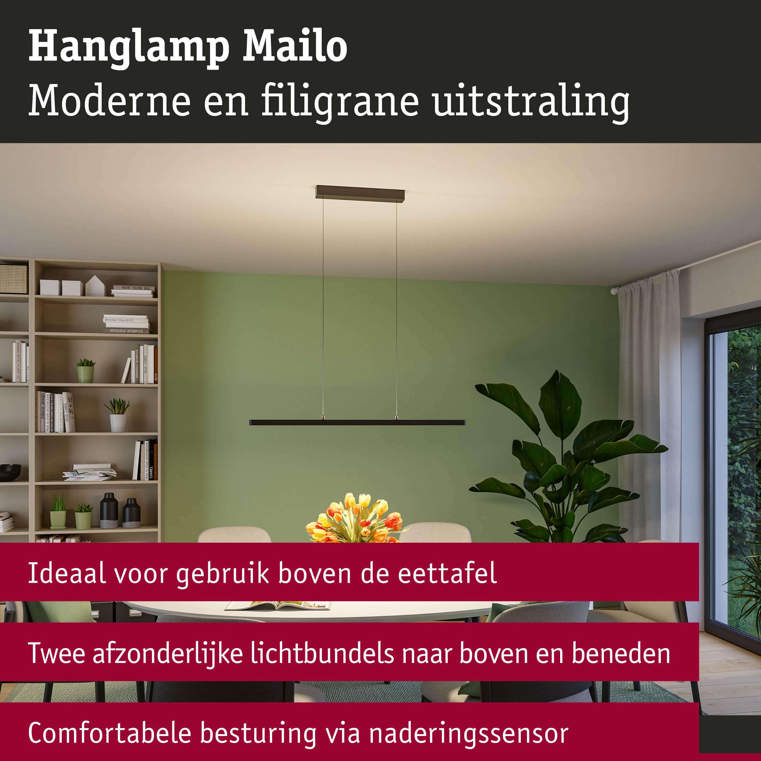 Moderne zwarte hanglamp Mailo met filigrain design, ideaal voor boven de eettafel