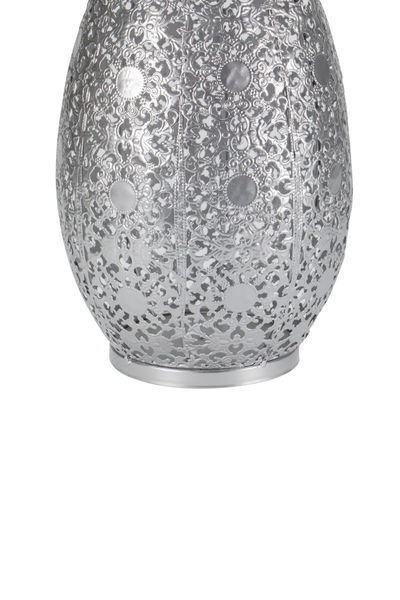 Silver metal lampshade with intricate ornamental pattern for decorative lighting