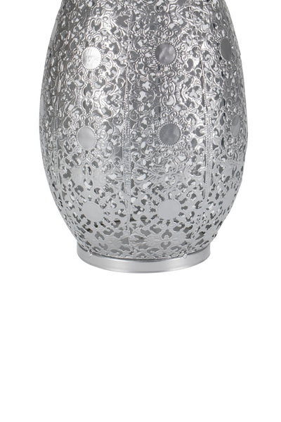 Silver metal lampshade with intricate ornamental pattern for decorative lighting